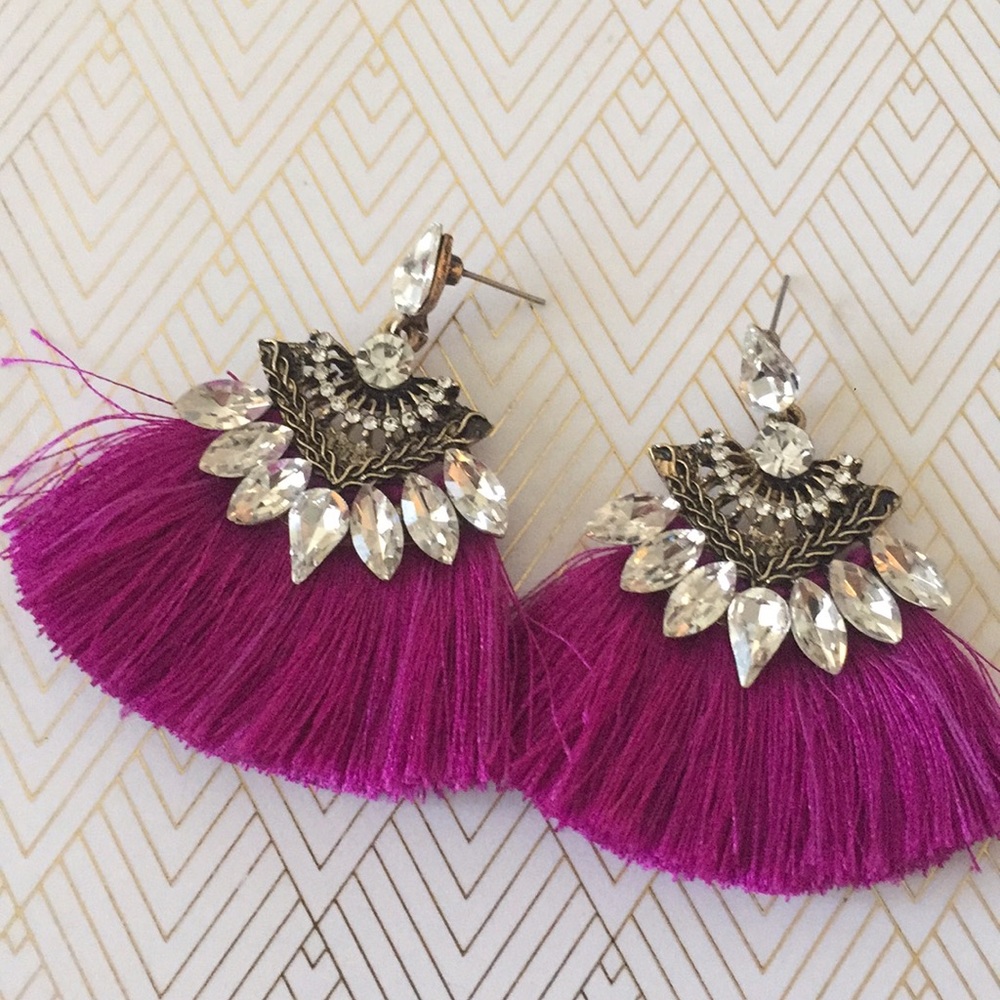 Boho Fuchsia Tassel Fringe Earrings